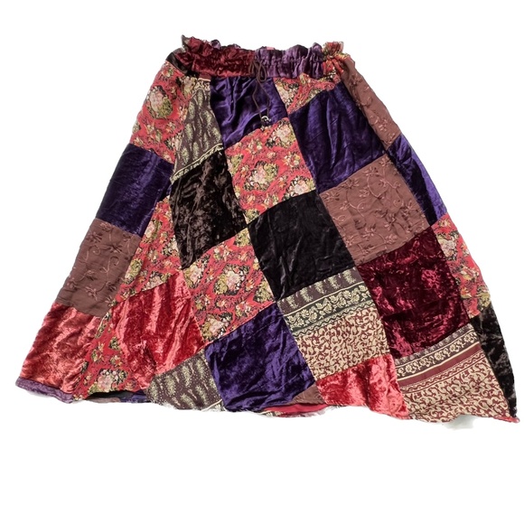 April Cornell Dresses & Skirts - April Cornell Velour Patchwork Skirt Drawstring Waist Pull on Sz M Made in India